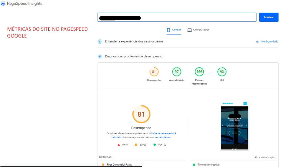 Métricas do site depois do projeto